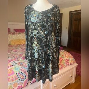 Popana Black and Blue Paisley Long Sleeve Dress